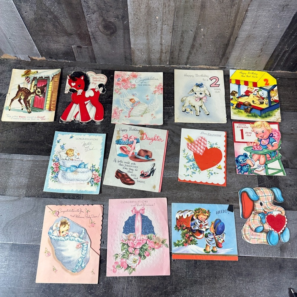 Lot of 13 Vintage Baby‎ Birthday Cards 1940s/50s Cute Nice Condition- Used